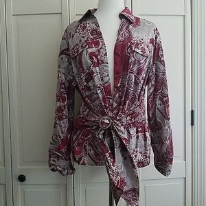 Jones ny grey/burgandy blouse 1x